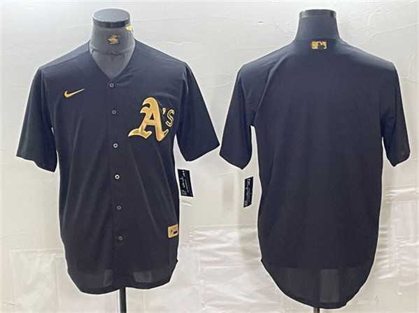 Men%27s Oakland Athletics Blank Black Gold Cool Base Stitched Baseball Jersey